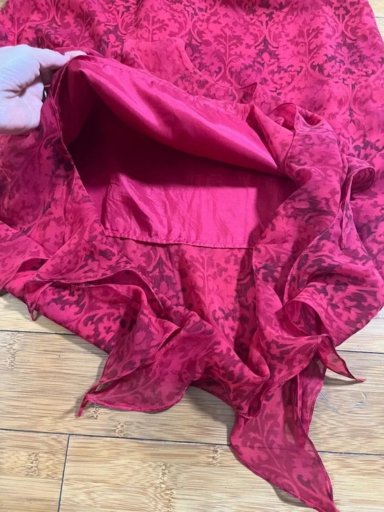Y2K Chico's Red Damask Asymmetrical Point-Hem Flame Maxi Silk Skirt Whimsigoth - Picture 7 of 8
